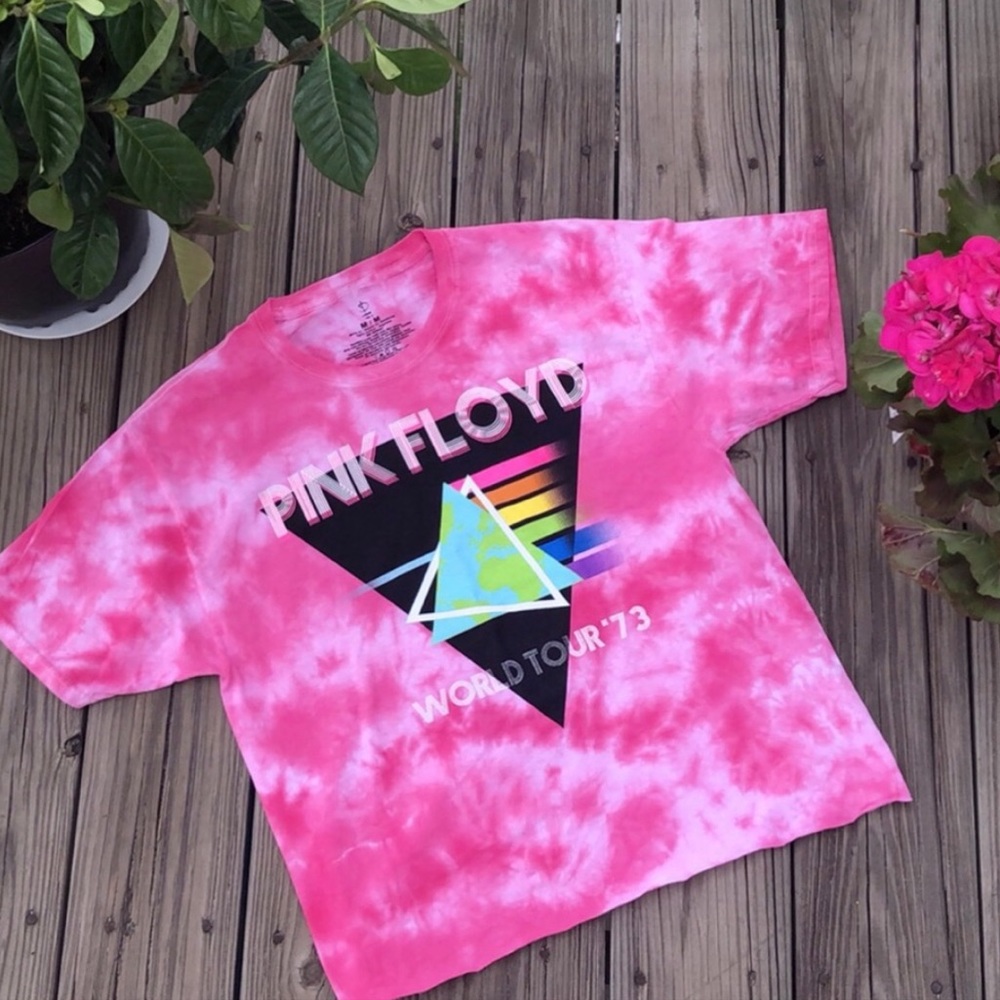 PINK FLOYD Crop Pink Tie Dye Band Tee